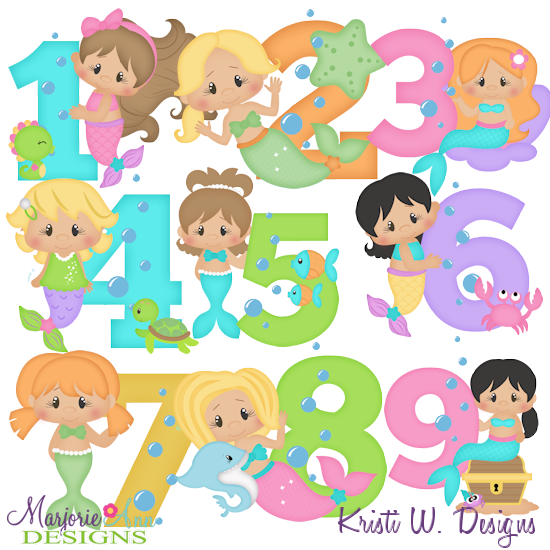 Mermaid Numbers EXCLUSIVE SVG Cutting Files Includes Clipart - Click Image to Close